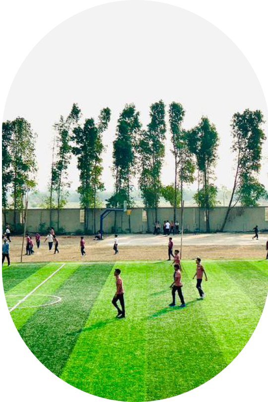 Children playing on the turf sports ground